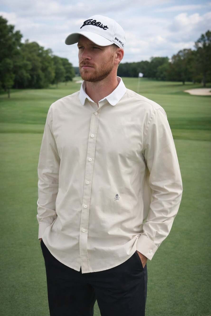 G/FORE Men's Collection Contrast Collar Long Sleeve Tech Golf Shirt